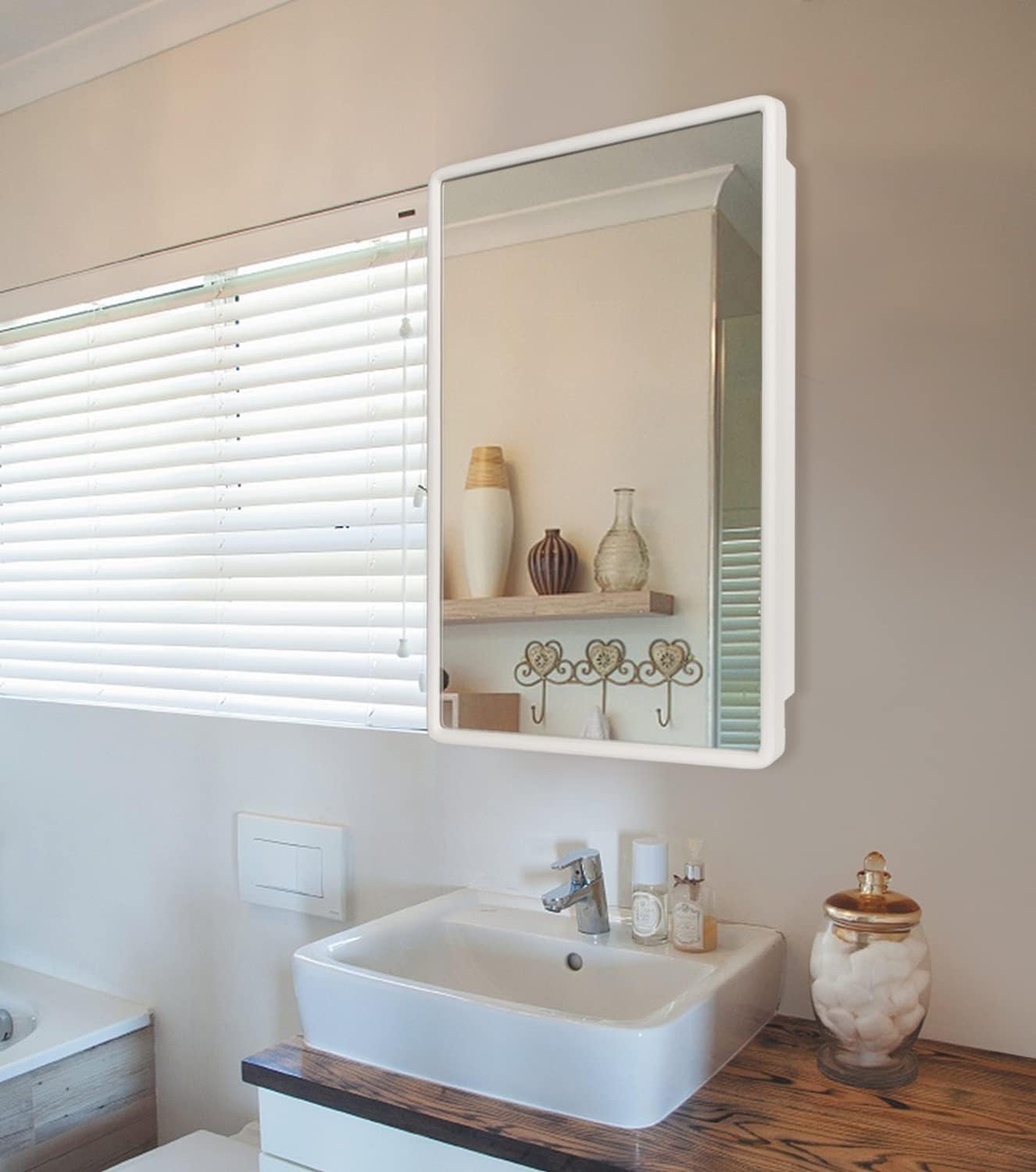 Contemporary Solid Wood Framed Medicine Cabinet Organizer with Mirror