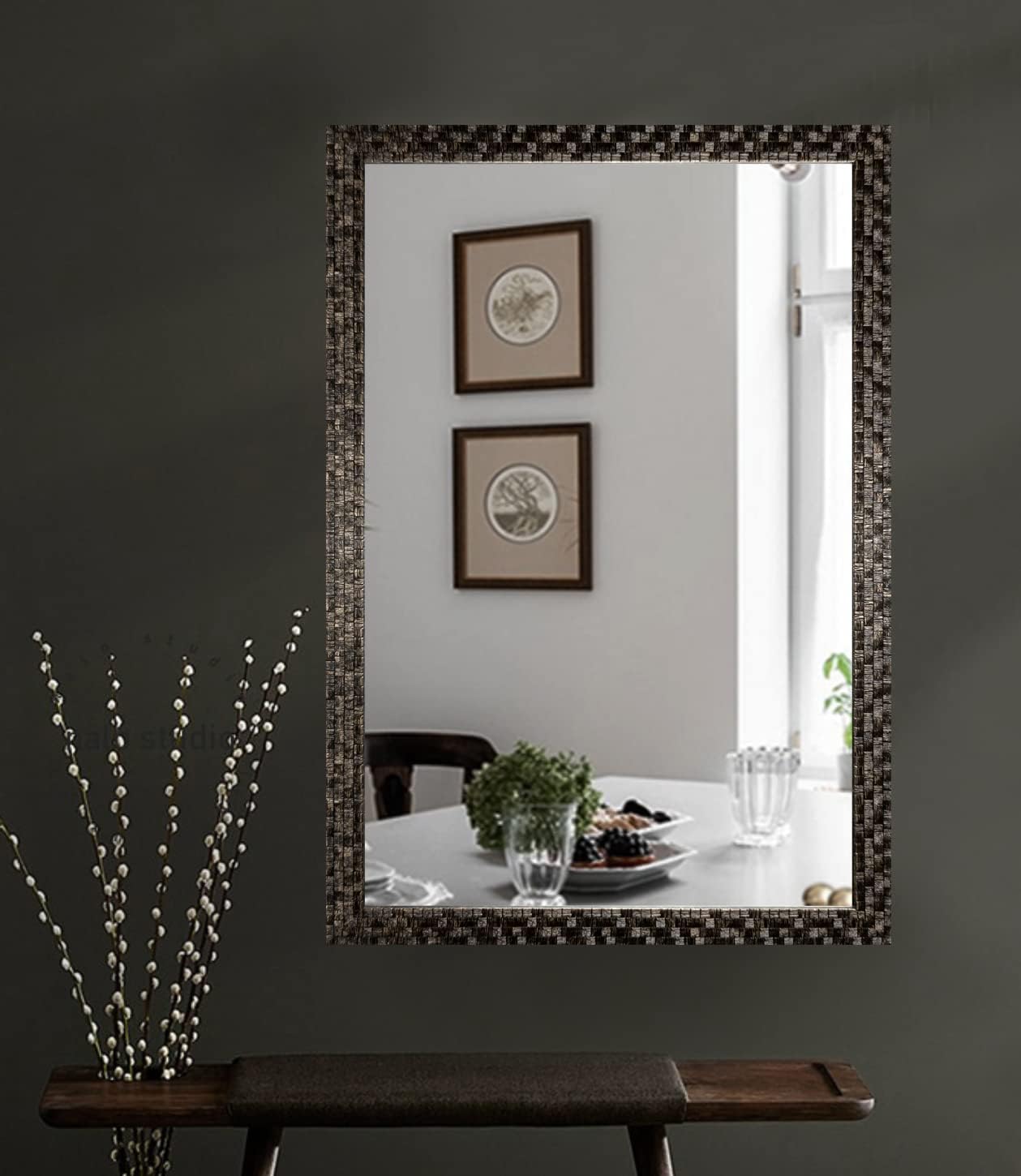 Black Mosaic Textured PS Frame Mirror – Hans and Alice