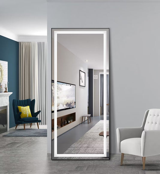 LED Rectangle 2CM Frosted Line Front Light Full Length Alloy Mirror