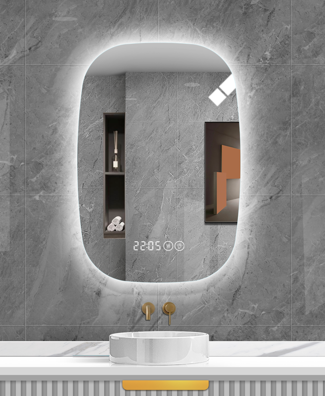 Backlit Mirror Rounded Rectangle LED Chubby Rounded Rectangle Backlit Frameless Mirror – Hans and Alice